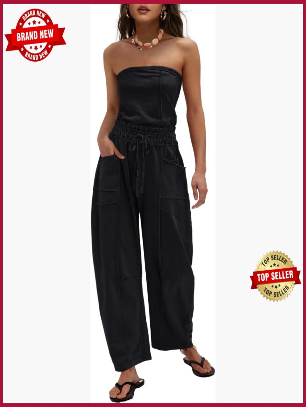 Strapless Jumpsuit with Pockets Sleeveless One Piece Summer Outfit
